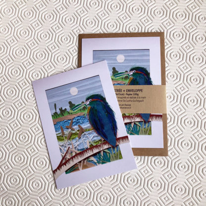 Carte postale illustrée martin pêcheur Design An'imato