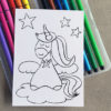 carte postale licorne à colorier imaginée par Anne Da Cunha-Guillegault pour la marque An'imato