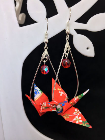 Créoles avec oiseaux origami rouges en papier japonais – Image 3