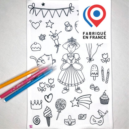 Feuille en tissu à colorier lavable motif princesse Design Anne Da Cunha-Guillegault pour An'imato