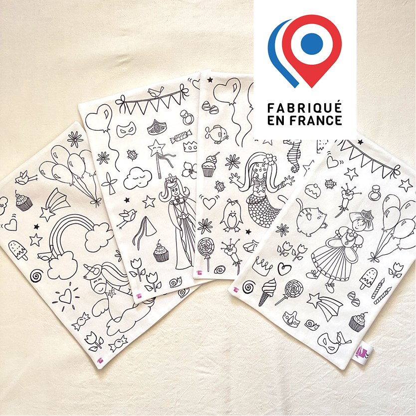 feuilles en tissu lavables sirène princesse et licorne Logo MIF Design Anne Da Cunha-Guillegault