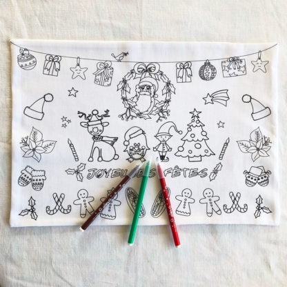 Set de table en tissu à colorier et lavable spécial Noël avec 3 feutres Design An'imato