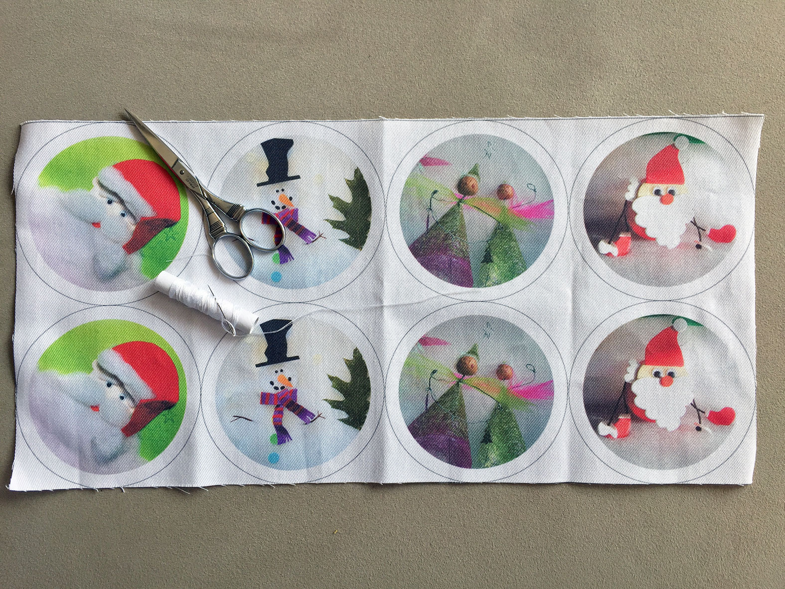 Kit couture boule de noël pour fabriquer 4 ou 8 boules de Noël en tissu avec le tissu imaginé par Anne Da Cunha-Guillegault en exclusivité pour la marque An'imato