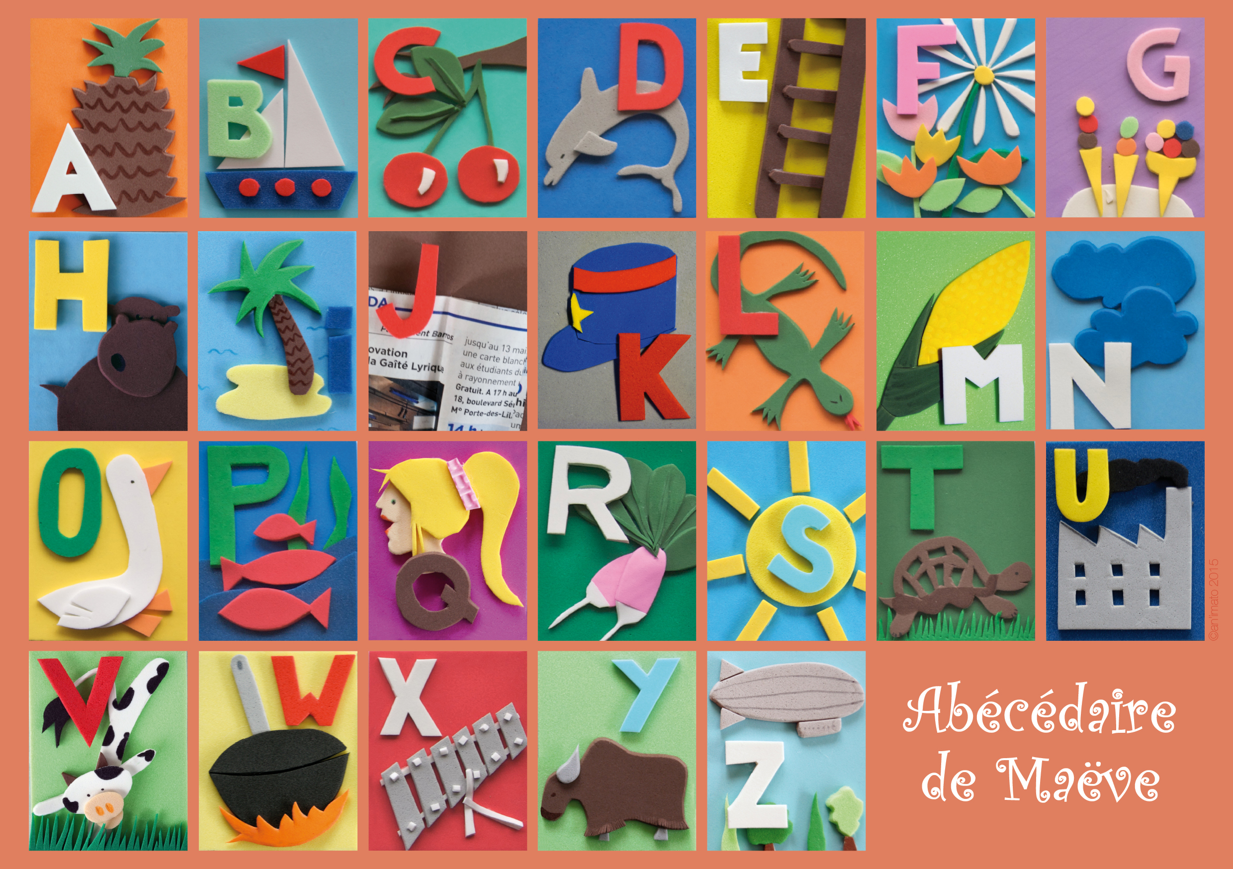 Abécédaire set de table plastifié coloré et ludique personnalisé avec un prénom Design Anne Da Cunha-Guillegault en exclusivité pour la marque An'imato