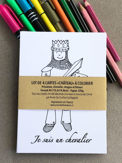 Lot de 4 cartes postales château fort à colorier Design An'imato