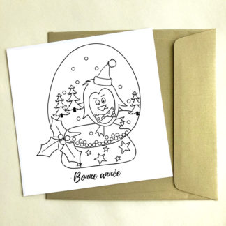 Carte postale carrée Bonne année à colorier et son enveloppe dorée Design An'imato