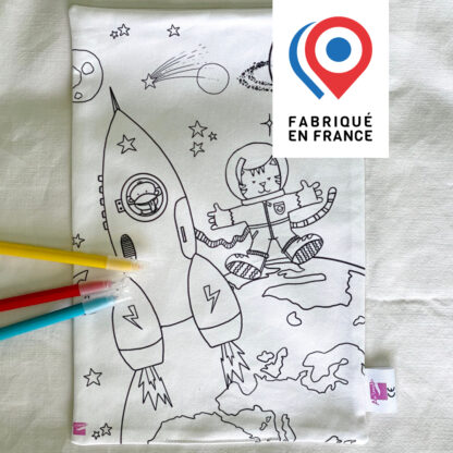 Feuille en tissu à colorier motifs espace imaginé par Anne Da Cunha-Guillegault en exclusivité pour la marque An'imato