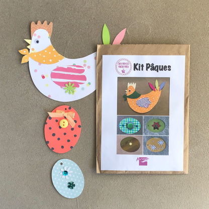Kit en papiers découpés pour fabriquer une guirlande pour Pâques avec une poule et des oeufs