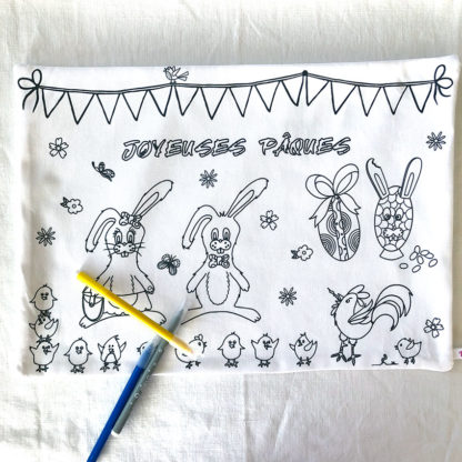 Set de table en tissu à colorier et lavable motifs lapins PAQUES création An'imato