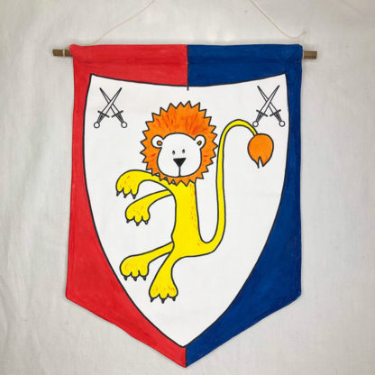 Exemple d'un blason lion peint en rouge et bleu Design An'imato