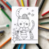 Carte postale à colorier Chat et lune imaginée par Anne Da Cunha-Guillegault pour la marque An'imato