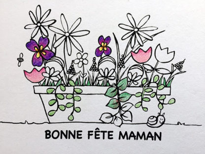 Carte postale à colorier Bonne fête maman avec bac de fleurs Design An'imato