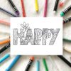 Carte postale à colorier HAPPY imaginée par Anne Da Cunha-Guillegault pour la marque An'imato