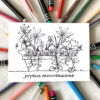Carte postale à colorier Joyeux anniversaire bac de fleurs imaginée par Anne Da Cunha-Guillegault pour la marque An'imato