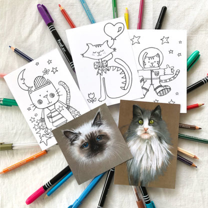 Cartes postales chat Design An'imato cartes illustrés et cartes à colorier