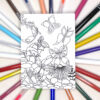 Carte postale à colorier avec fleurs et papillons imaginée par Anne Da Cunha-Guillegault pour la marque An'imato