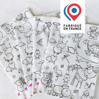 Feuilles à colorier en tissu lavables animaux Design An'imato logo Fabriqué en France