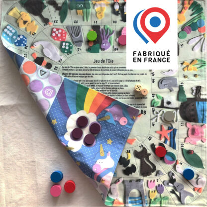 Double jeux oie et ludo en tissu Design An'imato logo Fabriqué en France