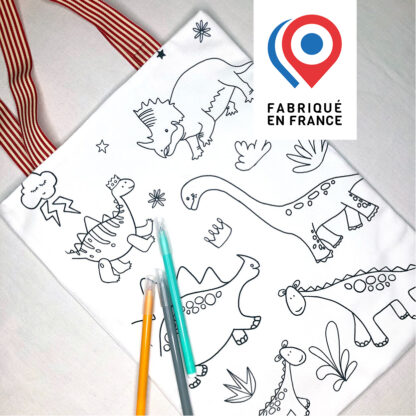 tote-bag à colorier en tissu coté dinosaures Design Anne Da Cunha-Guillegault pour An'imato