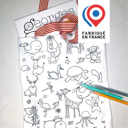 tote-bag à colorier en tissu animaux et dinosaures Design Anne Da Cunha-Guillegault pour An'imato