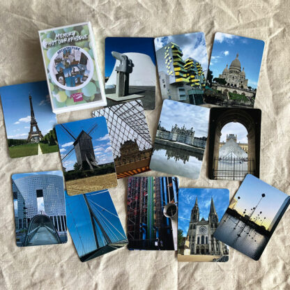 Jeu de memory photographiques thème architecture avec la boite Crédit photo Éric Da Cunha Anne Da Cunha-Guillegault en exclusivité pour la marque An'imato
