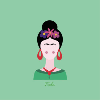 Carte postale carrée illustrée avec un dessin de l'artiste Frida Kahlo réalisé par Anne Da Cunha-Guillegault en exclusivité pour la marque An'imato