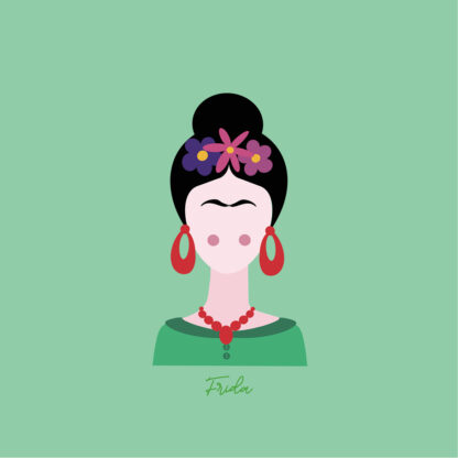 Carte postale carrée illustrée avec un dessin de l'artiste Frida Kahlo réalisé par Anne Da Cunha-Guillegault en exclusivité pour la marque An'imato