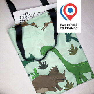 tote-bag enfant motifs dinosaures Design Anne Da Cunha-Guillegault en exclusivité pour la marque An'imato