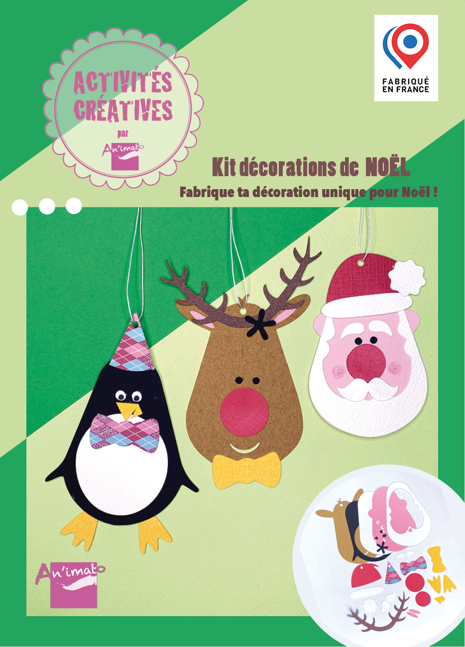 kit DIY - fabriquez 3 suspensions de Noël en papier - à coller - pochette de présentation - Kit imaginé et découpé par Anne Da Cunha-Guillegault en exclusivité pour la marque An'imato