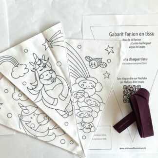 Kit pour coudre une guirlande licornes en tissu avec fanions à colorier - Une création imaginée par Anne Da Cunha-Guillegault en exclusivité pour la marque An'imato