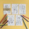 pack 5 cartes postales à colorier thème chats sirène et petite fille imaginées par Anne Da Cunha-Guillegault pour la marque An'imato
