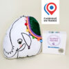 Le kit coussin éléphant à personnaliser et le coussin terminé imaginé par Anne Da Cunha-Guillegault pour la marque An'imato