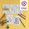 pack 5 cartes postales à colorier thème chats sirène et petite fille imaginées par Anne Da Cunha-Guillegault pour la marque An'imato