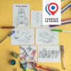 6 cartes postales à colorier summer vibes tortue baleine happy imaginées par Anne Da Cunha-Guillegault pour la marque An'imato