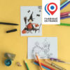 2 cartes postales pour Halloween à colorier et sorcière et son chat noir imaginées par Anne Da Cunha-Guillegault pour la marque An'imato