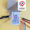 carte postale coloriée chat lune imaginée par Anne Da Cunha-Guillegault pour la marque An'imato