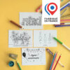 4 cartes postales à colorier Joyeux anniversaire merci et topiaires imaginées par Anne Da Cunha-Guillegault pour la marque An'imato