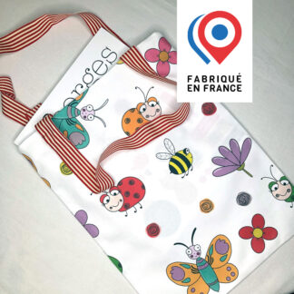 tote-bag pour enfant motifs papillons coccinelles abeilles Design Anne Da Cunha-Guillegault en exclusivité pour la marque An'imato