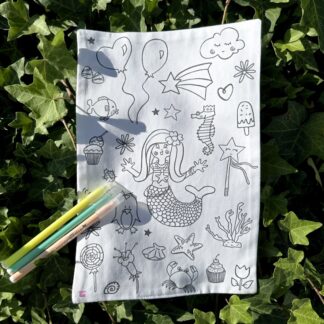 feuille en tissu à colorier lavable réutilisable motifs sirène Design Anne Da Cunha-Guillegault en exclusivité pour la marque An'imato Fabriqué en France motifs exclusifs