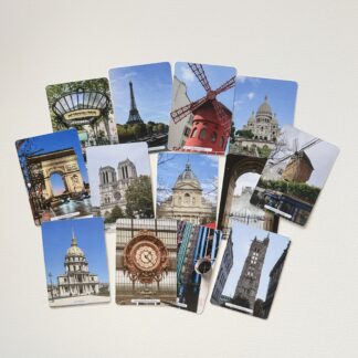 Jeu de memory photographique thème Paris souvenir avec la boite en carton pour ranger le jeu Crédit photo Éric Da Cunha et Anne Da Cunha-Guillegault Jeu imaginé par Anne Da Cunha-Guillegault en exclusivité pour la marque An'imato