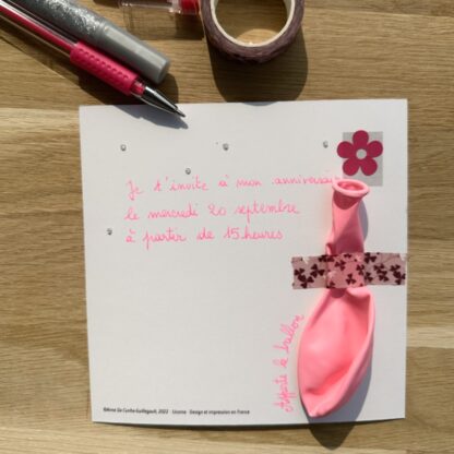 Pochette 5 invitations anniversaire verso de la carte pour écrire le texte carte imaginée par Anne Da Cunha-Guillegault en exclusivité pour la marque An'imato
