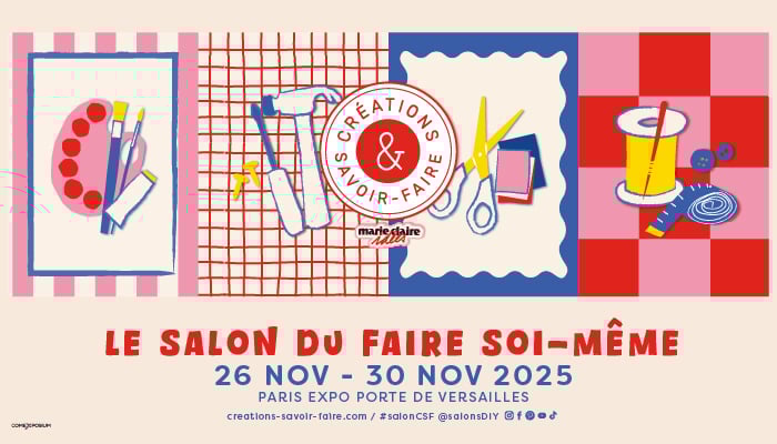 Flyer promo pour le salon Créations et savoir-faire le rendez-vous du DIY de a Porte de Versailles du 26 au 30 novembre 2025