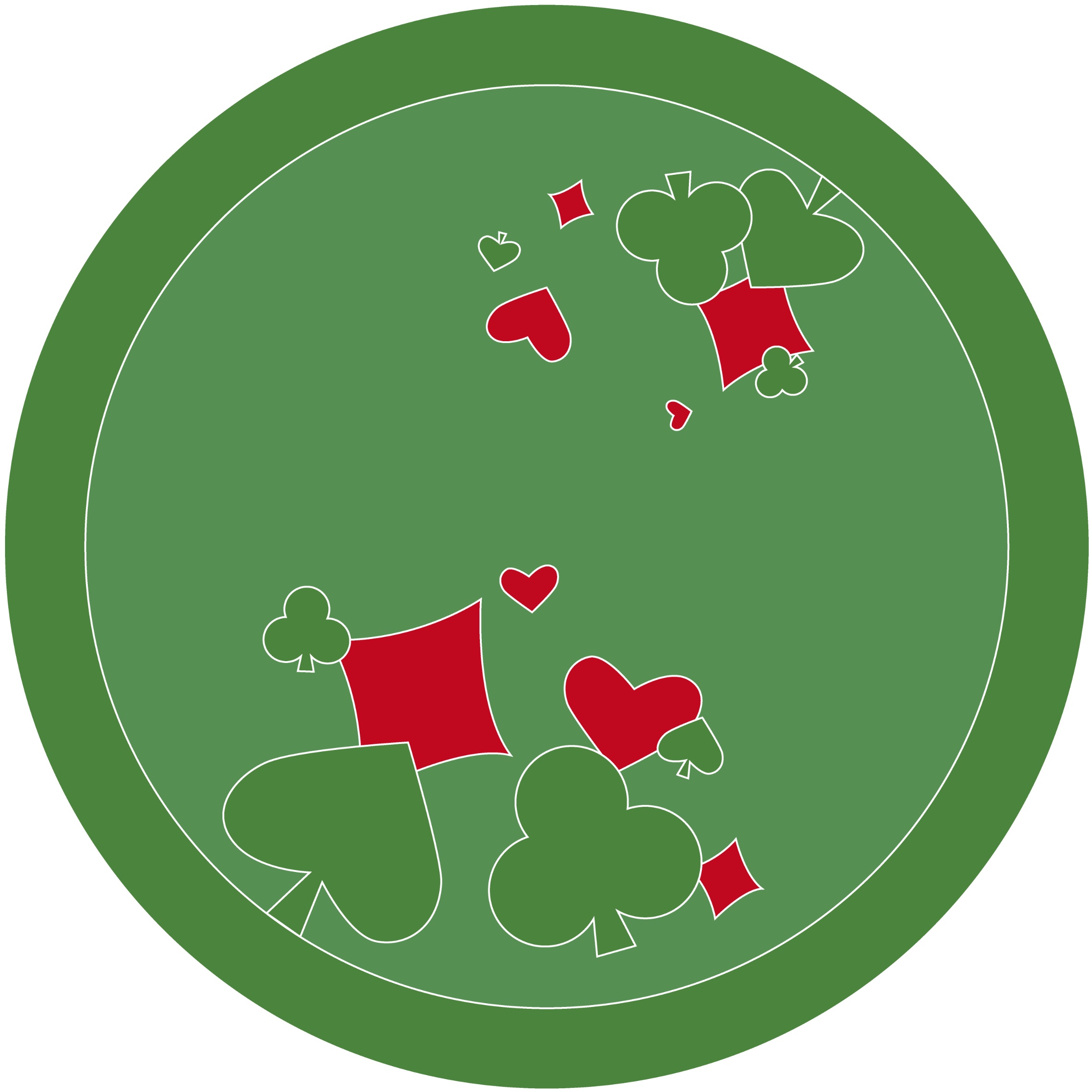 Maxi tapis en tissu rond de 1m pour jouer aux cartes avec motifs coeur carreaux pique et trèfle imaginé et fabriqué par Anne Da Cunha-Guillegault en exclusivité pour la marque An'imato